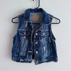 Amethyst distressed cropped denim vest